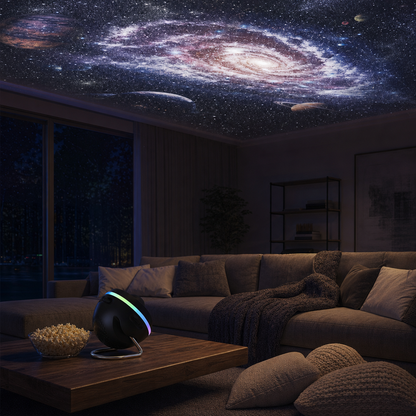 CosmoLight galaxy projector for movie night in the living room