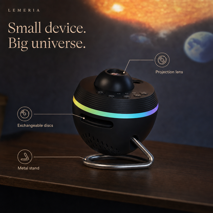 CosmoLight details, exchangeable discs, projection lens, metal stand